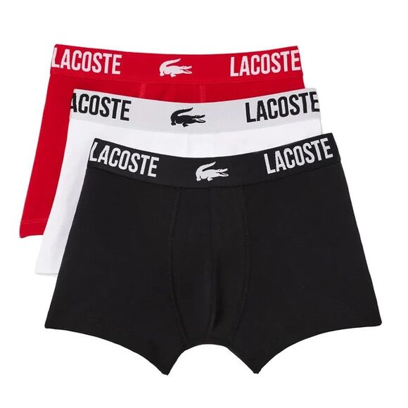 LACOSTE Boxer Briefs Mens XL Black Red White 3-Pack Cotton Stretch Comfort Logo - Picture 1 of 5